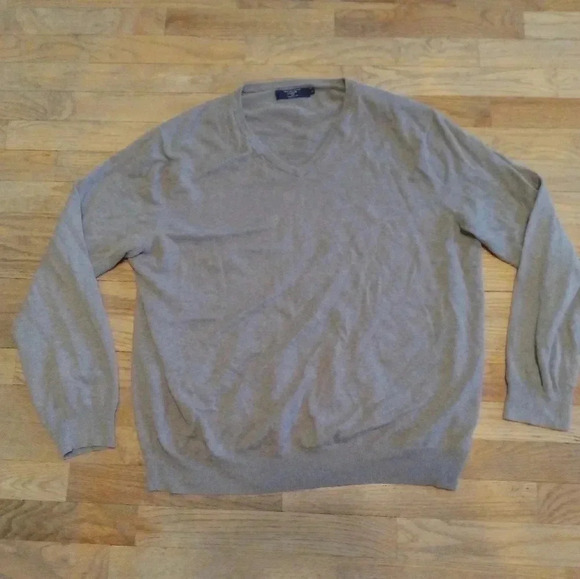 J. Crew Cashmere Cotton Lightweight Tan Light Brown Minimalist V Neck Sweater XL - Picture 9 of 9